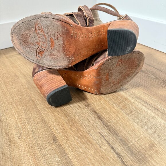 Freebird By Steven Claw Heeled Leather Sandals  Distressed Festival Western  7 - Picture 7 of 9